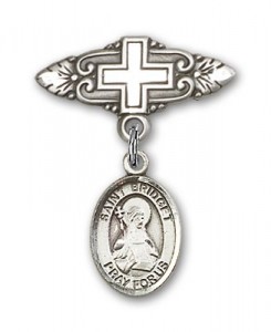 Pin Badge with St. Bridget of Sweden Charm and Badge Pin with Cross [BLBP1114]