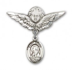 Pin Badge with St. Brigid of Ireland Charm and Angel with Larger Wings Badge Pin [BLBP1123]