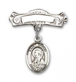 Pin Badge with St. Brigid of Ireland Charm and Arched Polished Engravable Badge Pin [BLBP1122]