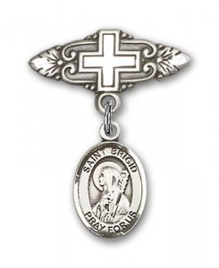 Pin Badge with St. Brigid of Ireland Charm and Badge Pin with Cross [BLBP1121]