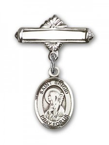 Pin Badge with St. Brigid of Ireland Charm and Polished Engravable Badge Pin [BLBP1120]