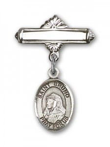 Pin Badge with St. Bruno Charm and Polished Engravable Badge Pin [BLBP1757]