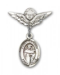 Pin Badge with St. Casimir of Poland Charm and Angel with Smaller Wings Badge Pin [BLBP1054]