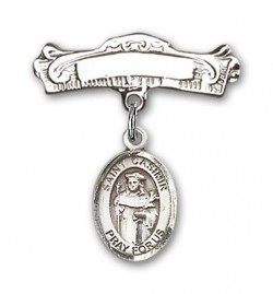 Pin Badge with St. Casimir of Poland Charm and Arched Polished Engravable Badge Pin [BLBP1052]
