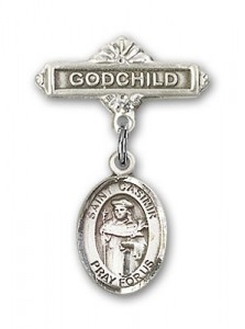 Pin Badge with St. Casimir of Poland Charm and Godchild Badge Pin [BLBP1055]