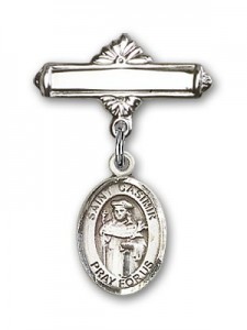 Pin Badge with St. Casimir of Poland Charm and Polished Engravable Badge Pin [BLBP1050]