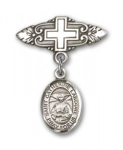 Pin Badge with St. Catherine Laboure Charm and Badge Pin with Cross [BLBP0407]