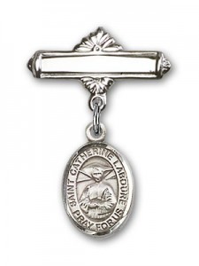 Pin Badge with St. Catherine Laboure Charm and Polished Engravable Badge Pin [BLBP0406]