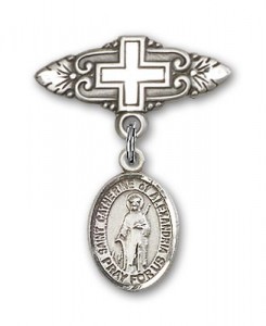 Pin Badge with St. Catherine of Alexandria Charm and Badge Pin with Cross [BLBP2225]