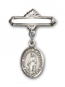 Pin Badge with St. Catherine of Alexandria Charm and Polished Engravable Badge Pin [BLBP2224]