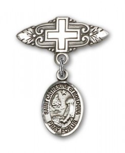 Pin Badge with St. Catherine of Bologna Charm and Badge Pin with Cross [BLBP2267]