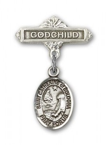 Pin Badge with St. Catherine of Bologna Charm and Godchild Badge Pin [BLBP2271]