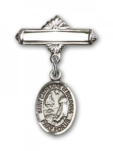 Pin Badge with St. Catherine of Bologna Charm and Polished Engravable Badge Pin [BLBP2266]