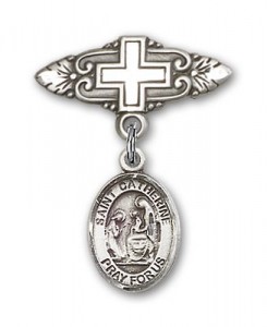 Pin Badge with St. Catherine of Siena Charm and Badge Pin with Cross [BLBP0357]