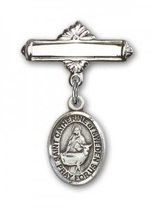 Pin Badge with St. Catherine of Sweden Charm and Polished Engravable Badge Pin [BLBP2182]