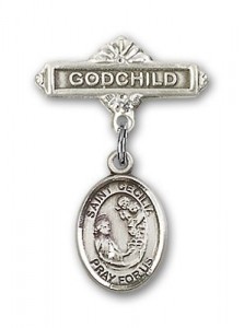 Pin Badge with St. Cecilia Charm and Godchild Badge Pin [BLBP0375]