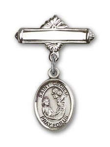 Pin Badge with St. Cecilia Charm and Polished Engravable Badge Pin [BLBP0370]