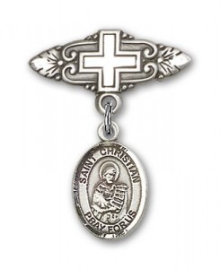Pin Badge with St. Christian Demosthenes Charm and Badge Pin with Cross [BLBP1674]