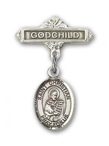 Pin Badge with St. Christian Demosthenes Charm and Godchild Badge Pin [BLBP1678]