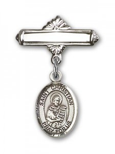 Pin Badge with St. Christian Demosthenes Charm and Polished Engravable Badge Pin [BLBP1673]