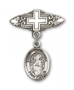 Pin Badge with St. Christina the Astonishing Charm and Badge Pin with Cross [BLBP2099]