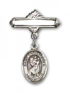 Pin Badge with St. Christopher Charm and Polished Engravable Badge Pin [BLBP0413]