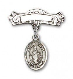 Pin Badge with St. Clement Charm and Arched Polished Engravable Badge Pin [BLBP2205]