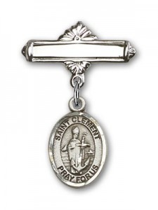 Pin Badge with St. Clement Charm and Polished Engravable Badge Pin [BLBP2203]