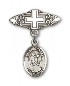 Pin Badge with St. Colette Charm and Badge Pin with Cross [BLBP1744]