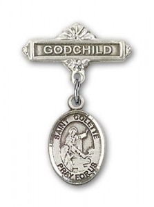 Pin Badge with St. Colette Charm and Godchild Badge Pin [BLBP1748]
