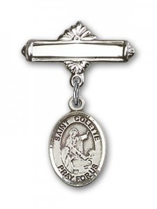 Pin Badge with St. Colette Charm and Polished Engravable Badge Pin [BLBP1743]