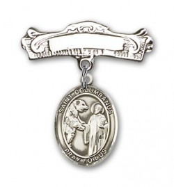 Pin Badge with St. Columbanus Charm and Arched Polished Engravable Badge Pin [BLBP2107]