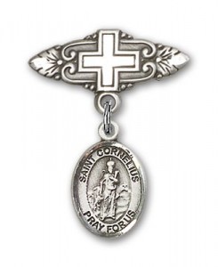 Pin Badge with St. Cornelius Charm and Badge Pin with Cross [BLBP2134]