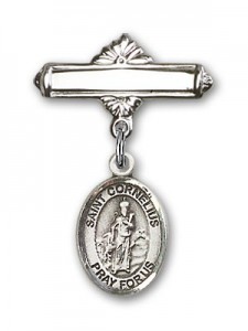 Pin Badge with St. Cornelius Charm and Polished Engravable Badge Pin [BLBP2133]