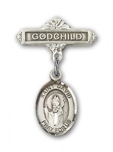 Pin Badge with St. David of Wales Charm and Godchild Badge Pin [BLBP0453]