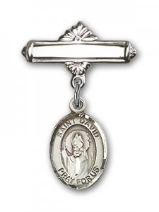 Pin Badge with St. David of Wales Charm and Polished Engravable Badge Pin [BLBP0448]