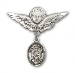 Pin Badge with St. Deborah Charm and Angel with Larger Wings Badge Pin [BLBP1871]