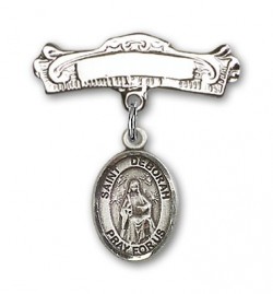 Pin Badge with St. Deborah Charm and Arched Polished Engravable Badge Pin [BLBP1870]