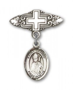 Pin Badge with St. Dennis Charm and Badge Pin with Cross [BLBP0435]