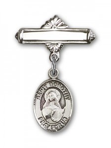 Pin Badge with St. Dorothy Charm and Polished Engravable Badge Pin [BLBP0420]