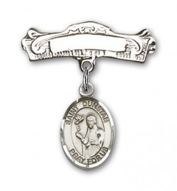 Pin Badge with St. Dunstan Charm and Arched Polished Engravable Badge Pin [BLBP2275]