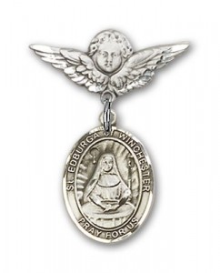 Pin Badge with St. Edburga of Winchester Charm and Angel with Smaller Wings Badge Pin [BLBP2130]