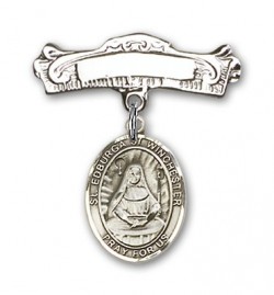 Pin Badge with St. Edburga of Winchester Charm and Arched Polished Engravable Badge Pin [BLBP2128]