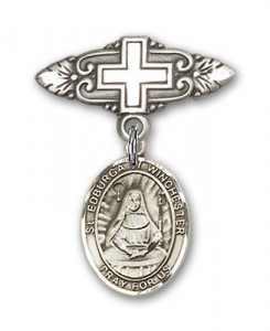 Pin Badge with St. Edburga of Winchester Charm and Badge Pin with Cross [BLBP2127]