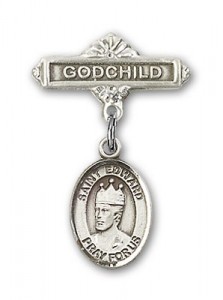 Pin Badge with St. Edward the Confessor Charm and Godchild Badge Pin [BLBP0446]