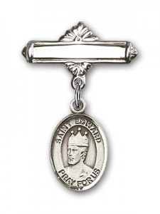 Pin Badge with St. Edward the Confessor Charm and Polished Engravable Badge Pin [BLBP0441]