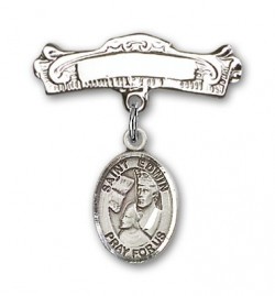 Pin Badge with St. Edwin Charm and Arched Polished Engravable Badge Pin [BLBP2310]