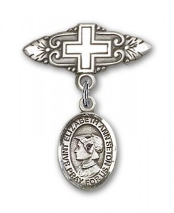 Pin Badge with St. Elizabeth Ann Seton Charm and Badge Pin with Cross [BLBP1450]