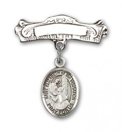 Pin Badge with St. Elizabeth of the Visitation Charm and Arched Polished Engravable Badge Pin [BLBP2044]