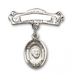 Pin Badge with St. Eugene de Mazenod Charm and Arched Polished Engravable Badge Pin [BLBP1731]